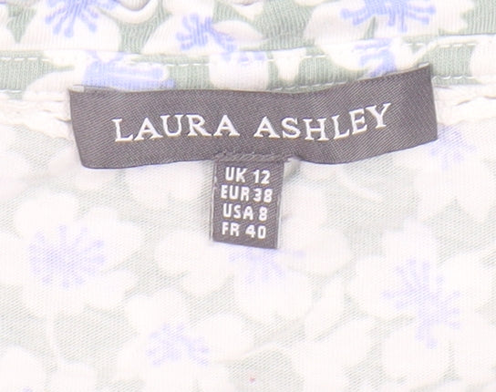 Laura Ashley Women's Green Floral V-Neck T-Shirt Size 12