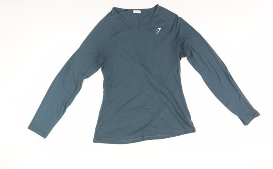 Gymshark Women's Blue Long Sleeve Gym Top XL