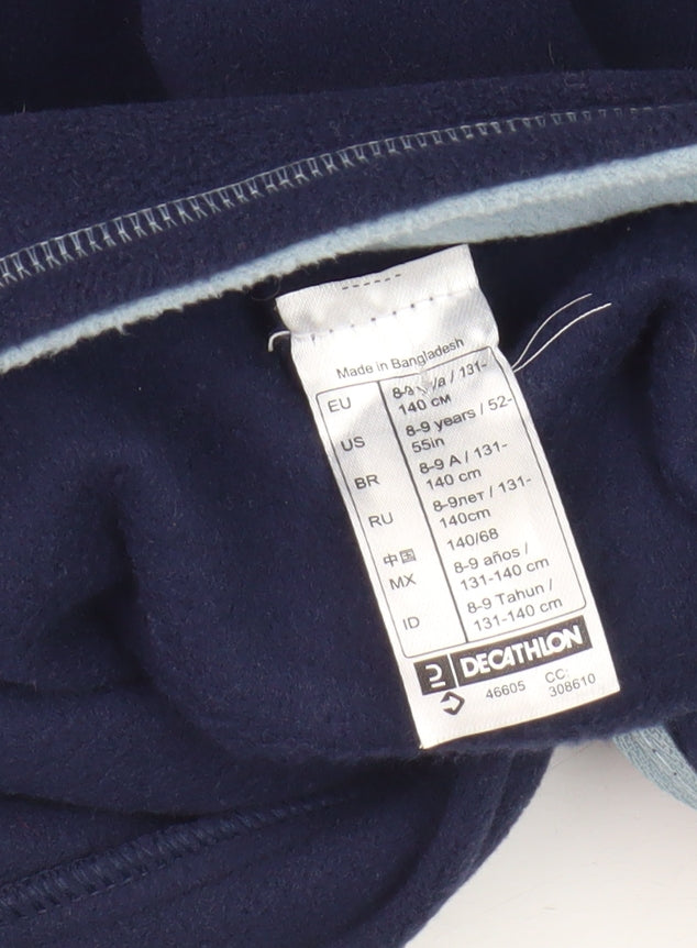Close-up detail of Decathlon boys’ blue fleece 1/2 zip sweatshirt, 9-10 years