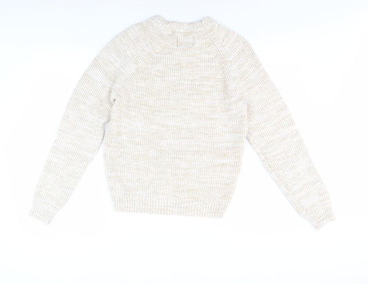 Hollister Women's Beige Crew Neck Chunky-Knit Jumper S