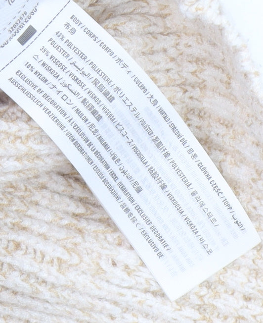 Hollister Women's Beige Crew Neck Chunky-Knit Jumper S