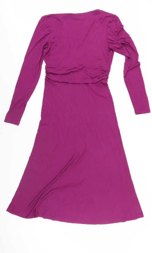 Boden Women's Purple V-Neck Ruched Dress Size 10