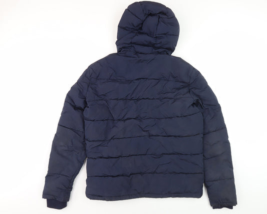 Jack & Jones Men's Blue Puffer Jacket L - Hooded, Casual