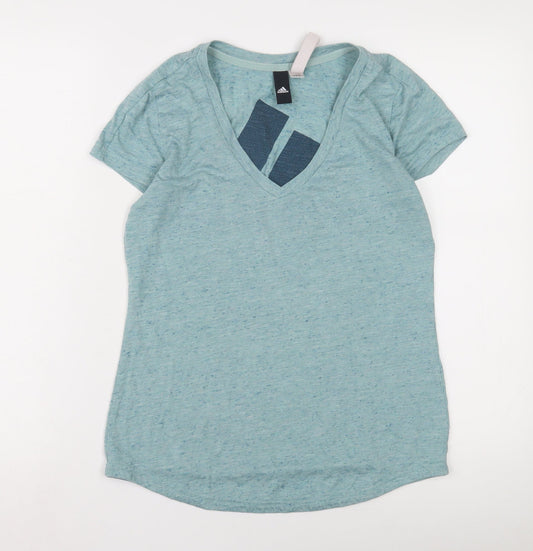 Additional front view of Adidas Women's Blue V-Neck T-Shirt, size 6