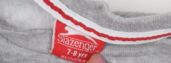 Close-up detail of Slazenger boys’ grey pullover sweatshirt 7-8 years