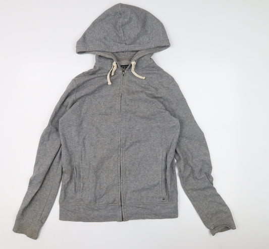 AllSaints Men's Grey Hoodie Small Zip Cotton Blend