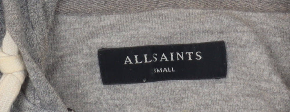 AllSaints Men's Grey Hoodie Small Zip Cotton Blend