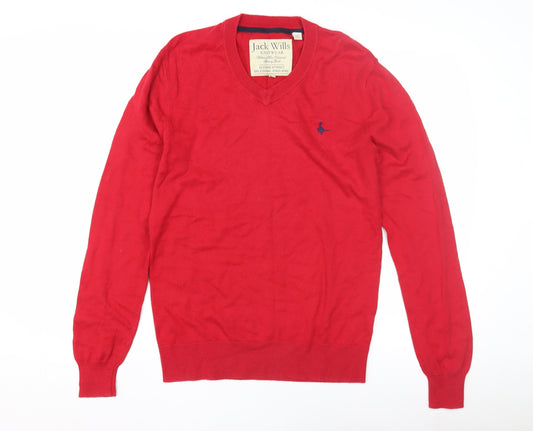 Jack Wills Men's Red Pullover Jumper, S, V-Neck, Logo