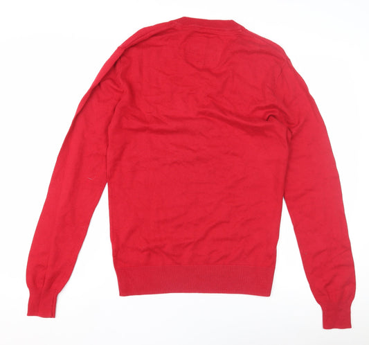 Jack Wills Men's Red Pullover Jumper, S, V-Neck, Logo