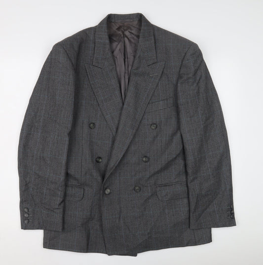 Jaeger Men's Grey Checked Wool Blazer, 52S, Elegant Formal Style