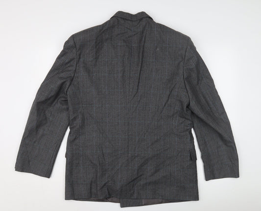 Jaeger Men's Grey Checked Wool Blazer, 52S, Elegant Formal Style