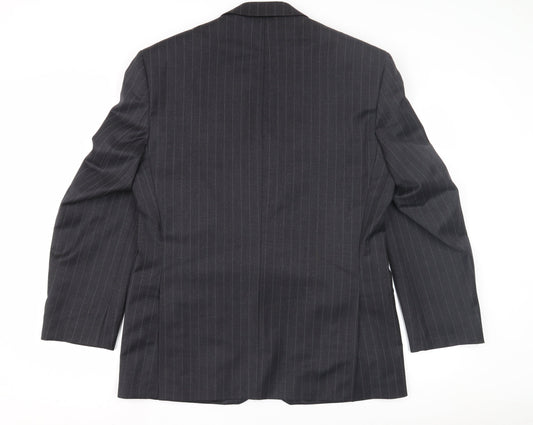 Dechamps Men's Grey Short Blazer, Wool, Size 40 Short, Pinstripe