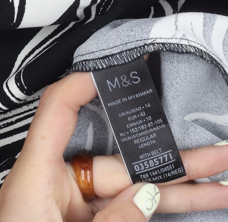 Marks and Spencer Women's Black Geometric Dress, Size 14