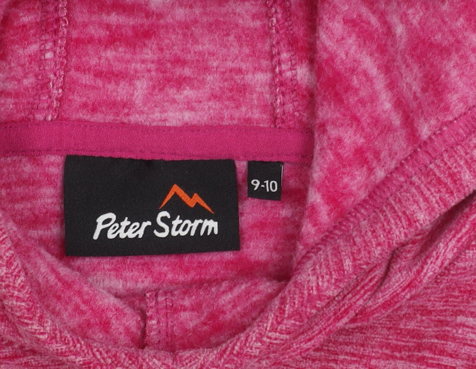 Brand and care label for Peter Storm girls’ pink pullover hoodie 9-10 years fleece