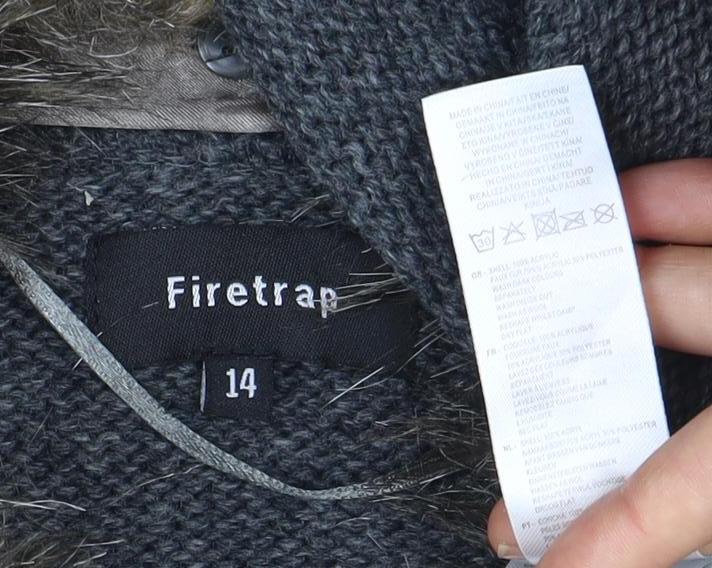 Firetrap Women's Grey Hooded Cardigan Size 14