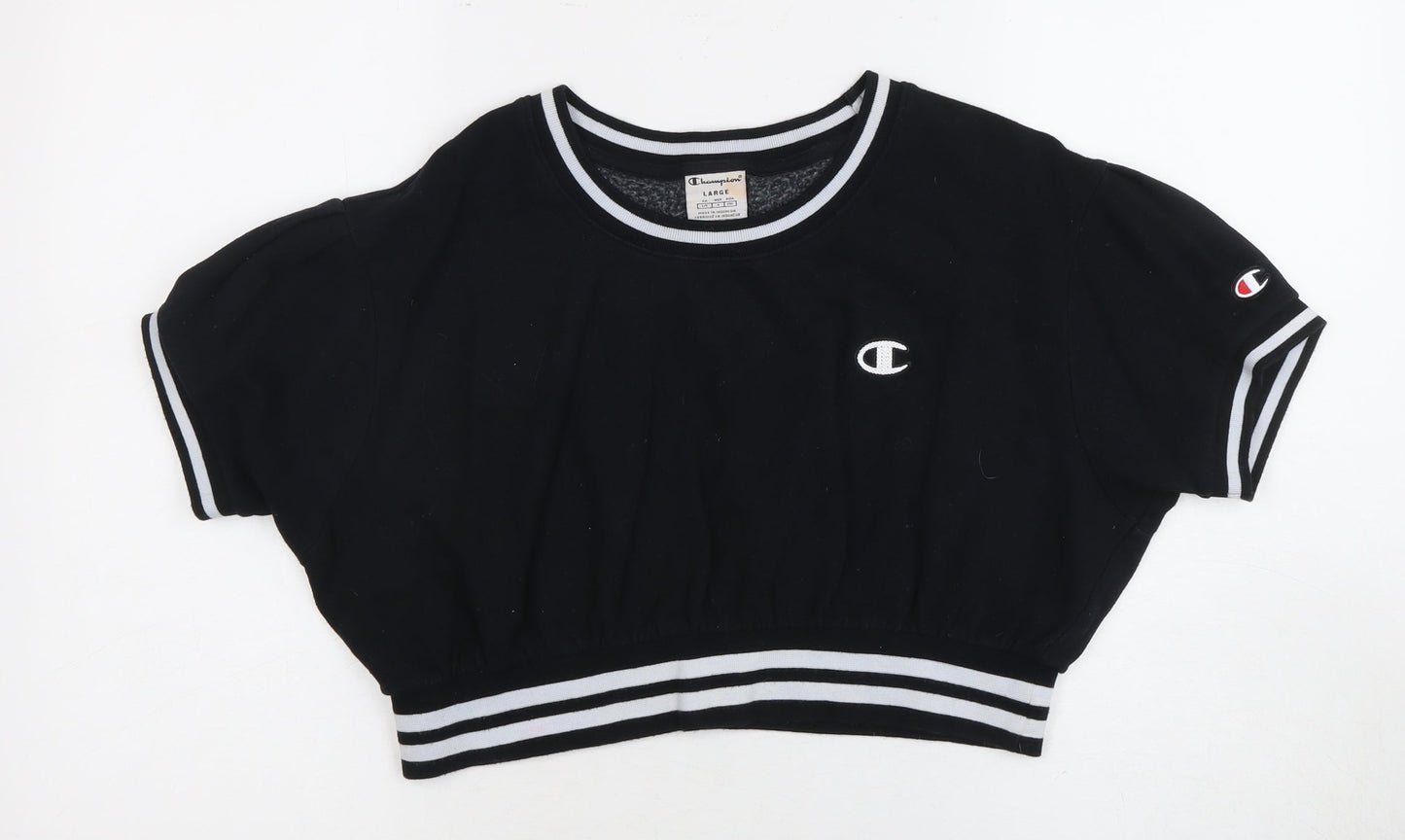 Champion Women's Black Cropped T-Shirt, Size L