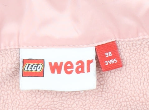 Close-up detail of LEGO girls’ pink puffer jacket with hood -, size 3, years