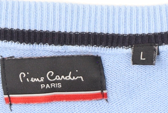 Pierre Cardin Men's Blue V-Neck Cotton Pullover Jumper