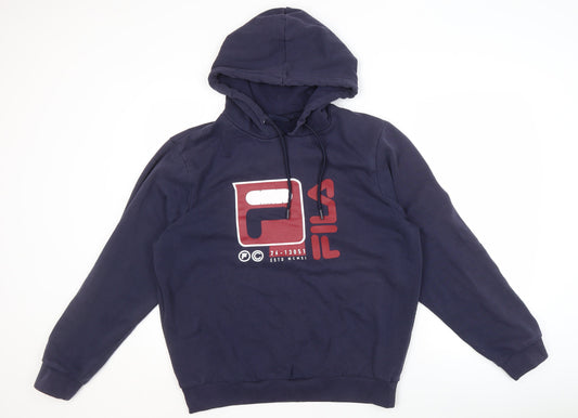 FILA Men's Blue Pullover Hoodie - L, Hooded, Logo