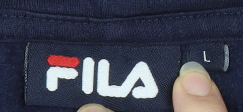 FILA Men's Blue Pullover Hoodie - L, Hooded, Logo