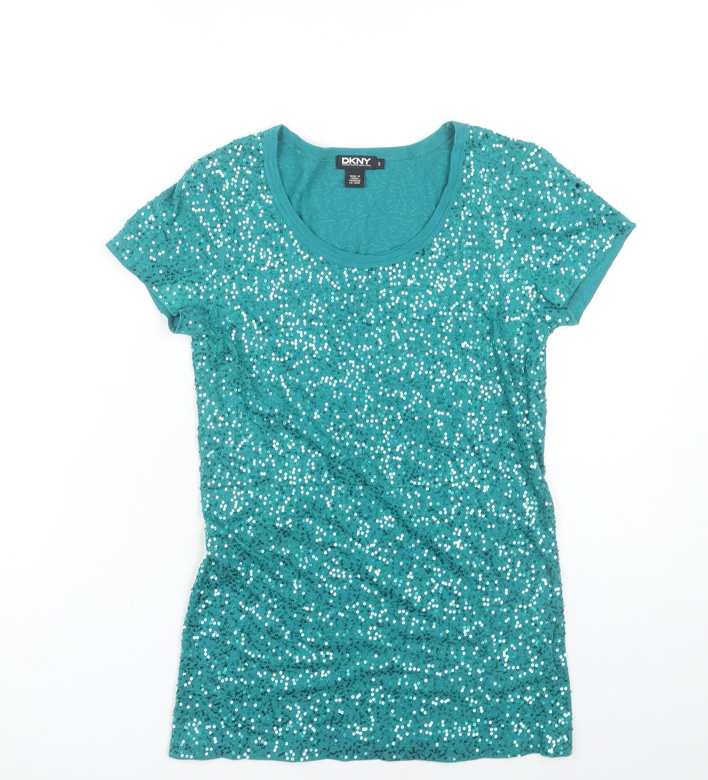 DKNY Women's Sequin Green T-Shirt, S, Party Top