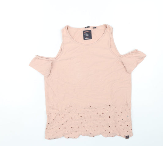 Superdry Women's Pink Cold Shoulder Embroidered Top M
