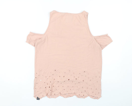 Superdry Women's Pink Cold Shoulder Embroidered Top M