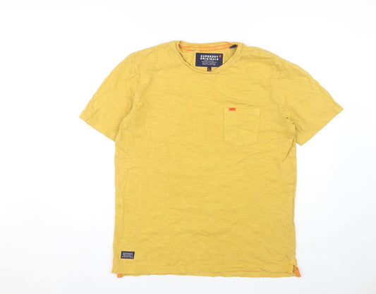 Mens UK Size L Superdry Yellow Cotton T-Shirt