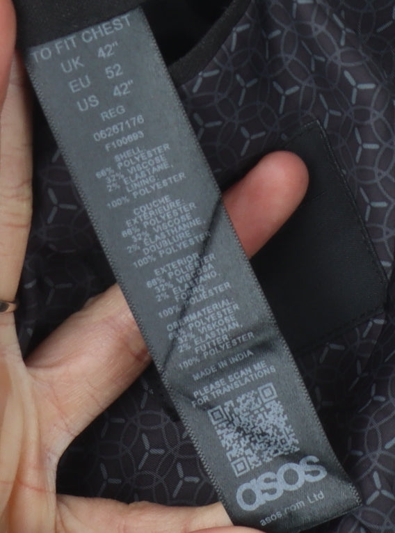 Close-up detail of ASOS Men's Black Blazer 42 Regular Notch Lapel Formal