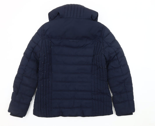 EDC Women's Blue Puffer Jacket M Hooded Zipped Pockets