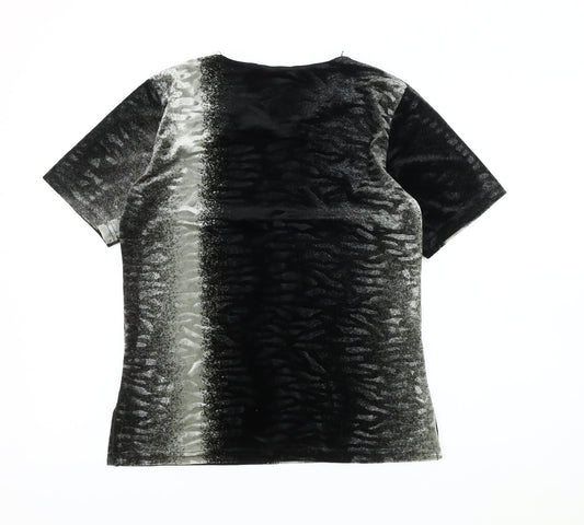 Womens UK Size 12 Twotone Designs Black Polyester Blend T-Shirt