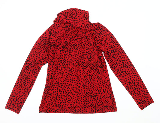 DKNY Women's Red Animal Print High Neck Top - M