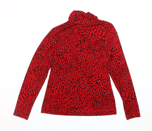 DKNY Women's Red Animal Print High Neck Top - M