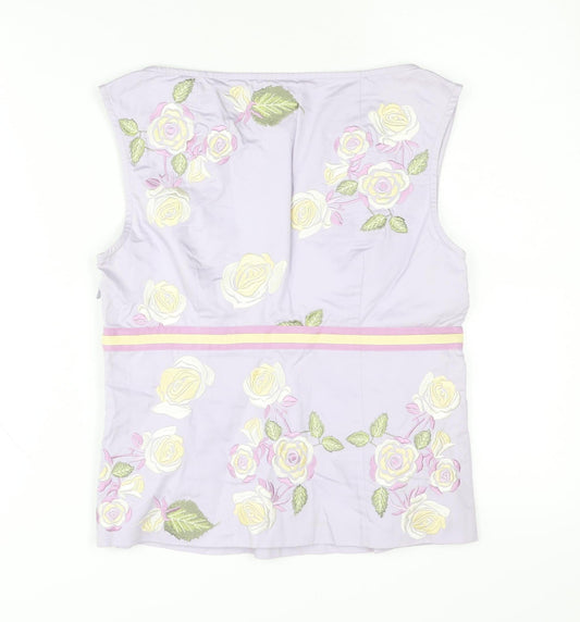 Whistles Women's Purple Embroidered Sleeveless Top Size 10