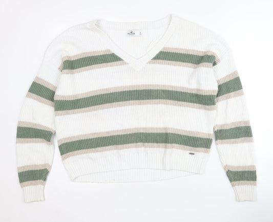 Hollister Women's Striped V-Neck Jumper Size S