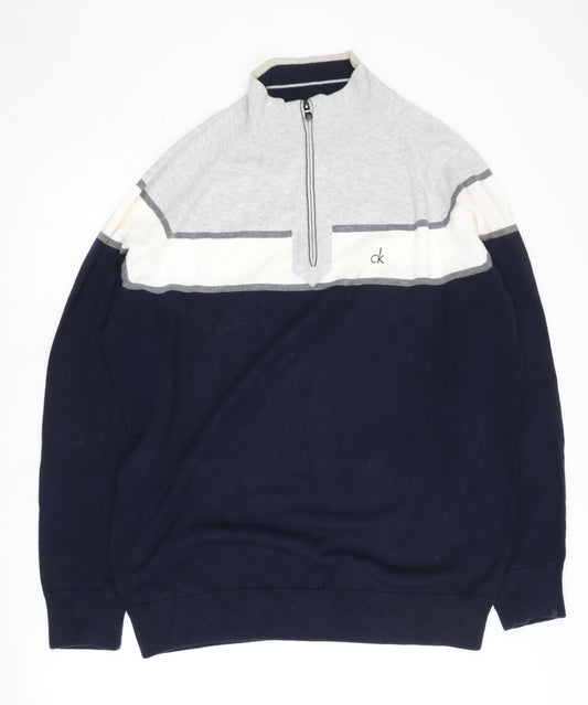 Calvin Klein Men's XL 1/4 Zip Sweatshirt Blue Grey