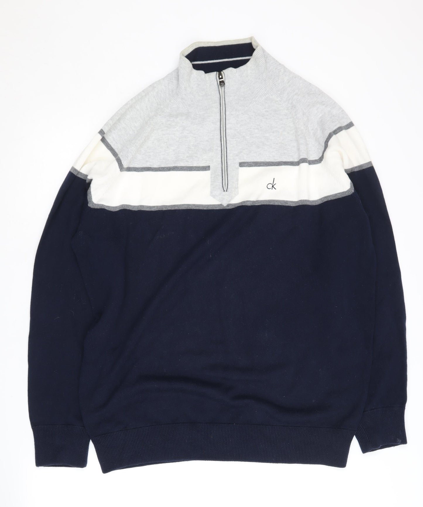 Calvin Klein Men's XL 1/4 Zip Sweatshirt Blue Grey