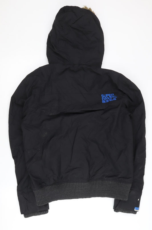 Superdry Men's L Black Windbomber Jacket, Hooded, Casual