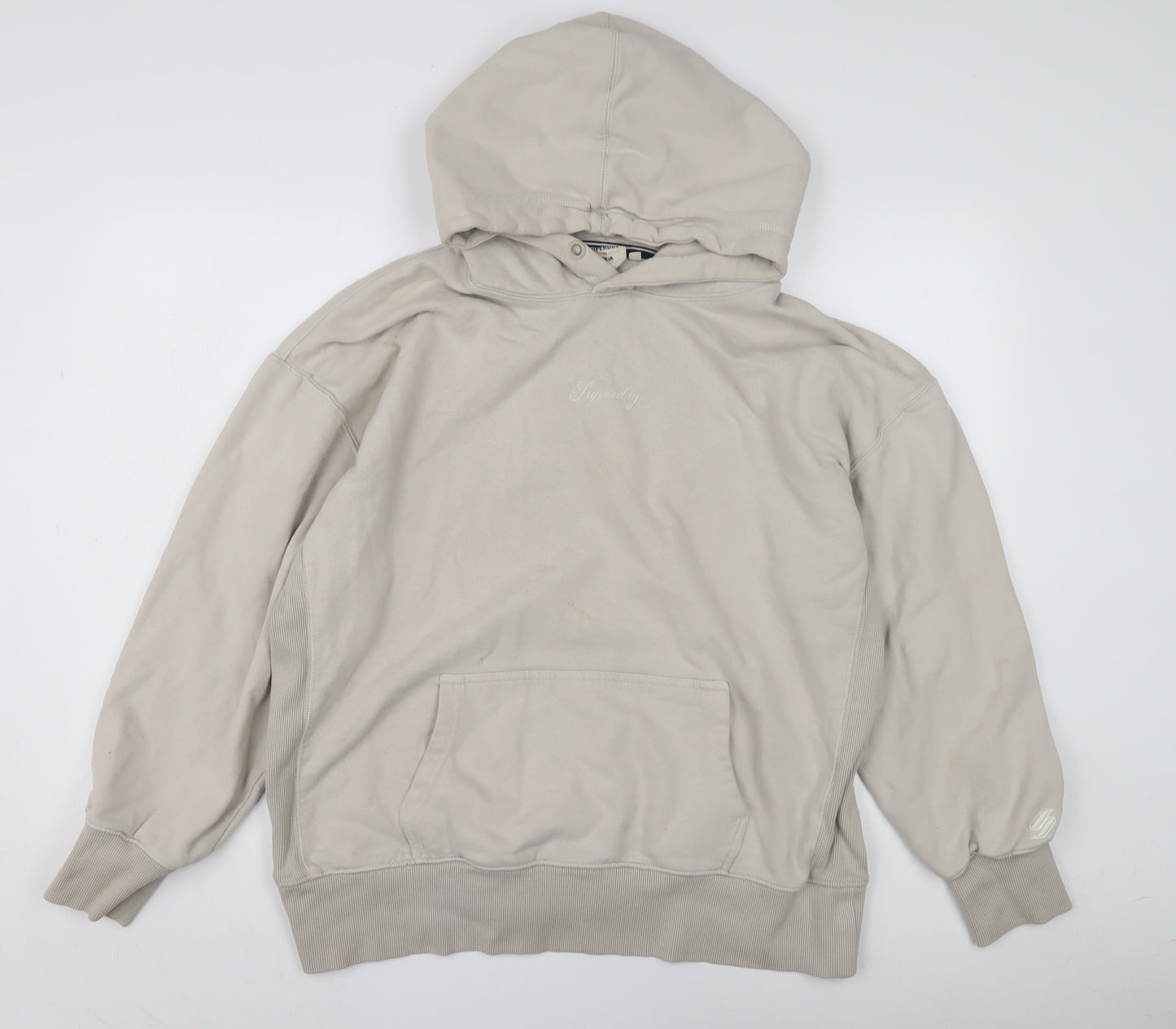 Superdry Men's Beige Pullover Hoodie M Relaxed Fit