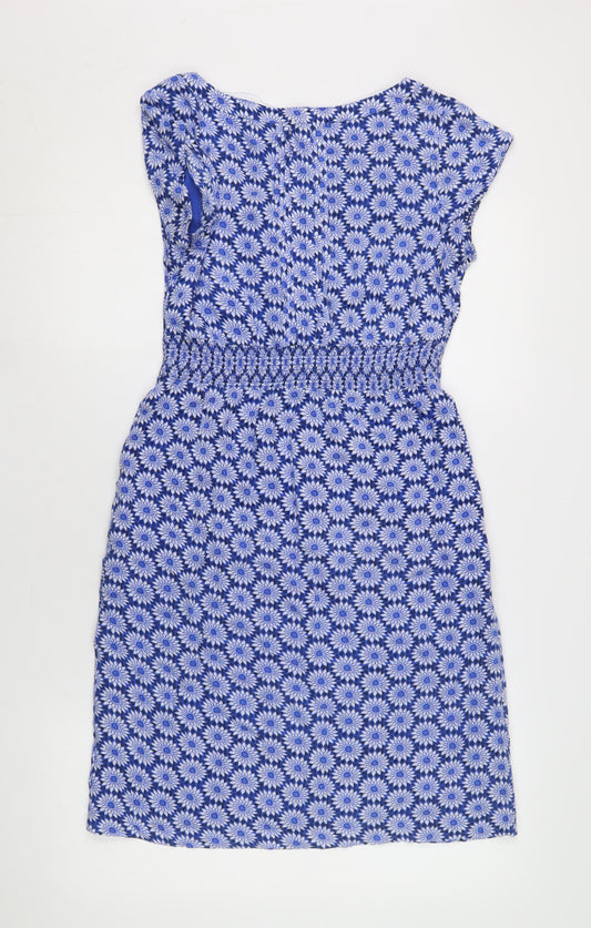 White Stuff Women's Blue Floral Cap Sleeve Dress, Size 8