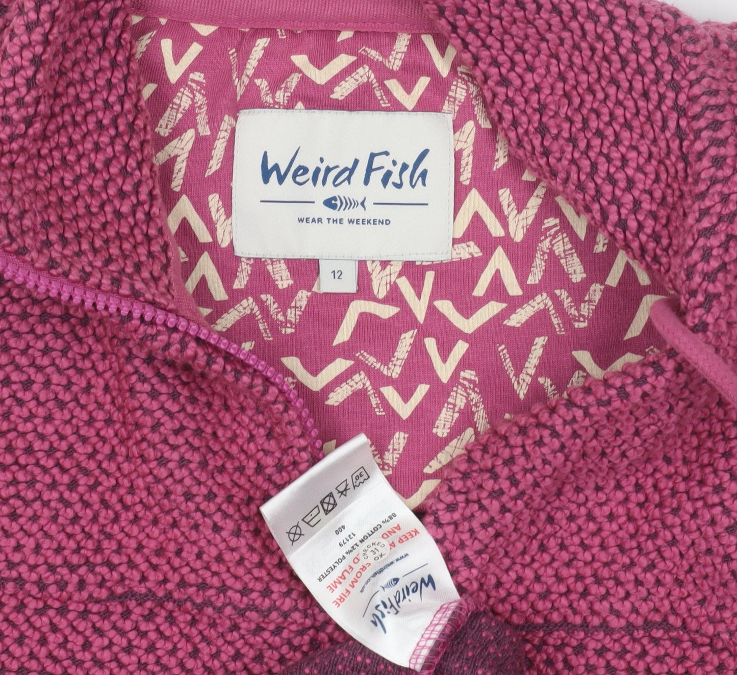 Weird Fish Women’s Pink Knit Jacket, SZ 12, Full Zip Hooded