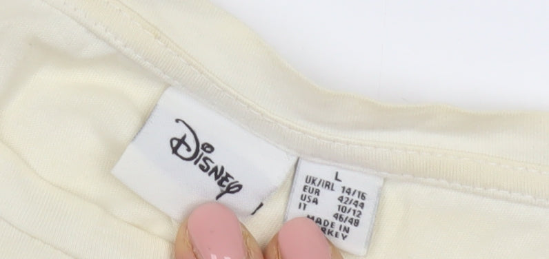 Disney Women Beige T-Shirt L Casual Cartoon Style