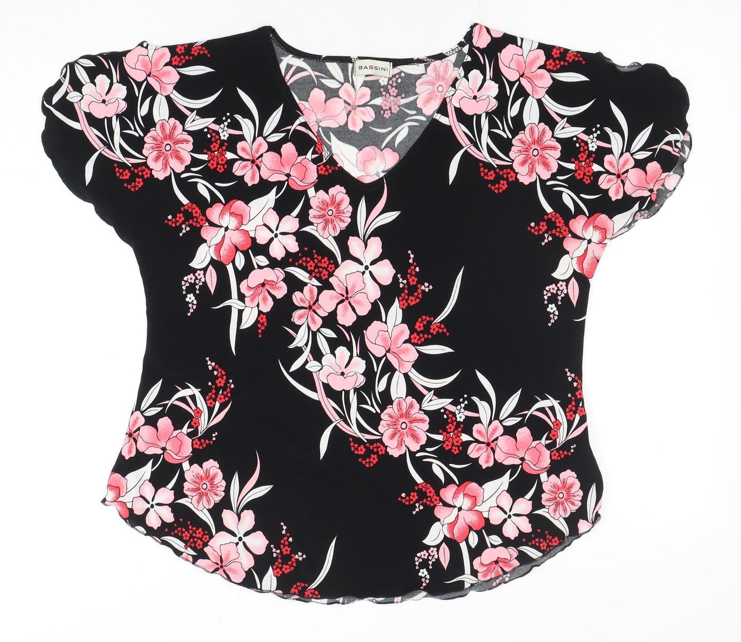Bassini Women's Black Floral Blouse L/XL