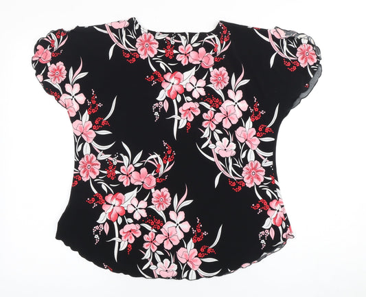 Bassini Women's Black Floral Blouse L/XL
