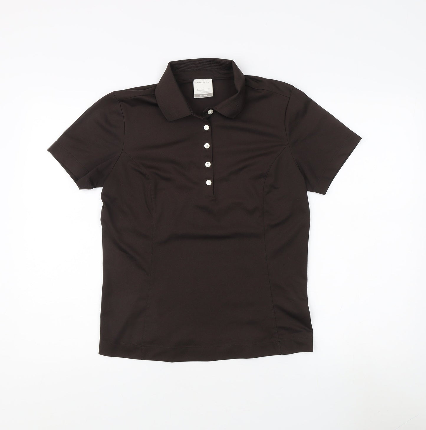 Nike Women's Brown Polo Shirt - M, Short Sleeve, Dri-Fit