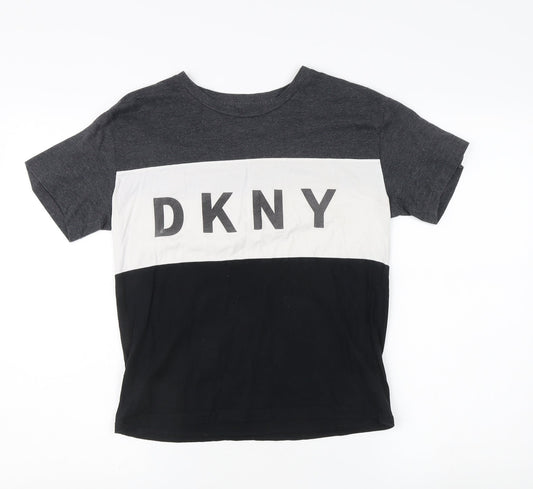 DKNY Women's Colourblock T-Shirt, 2XS, Black/Grey/White