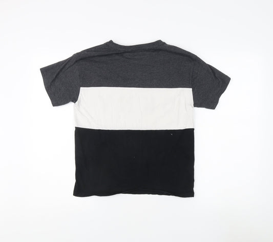 DKNY Women's Colourblock T-Shirt, 2XS, Black/Grey/White