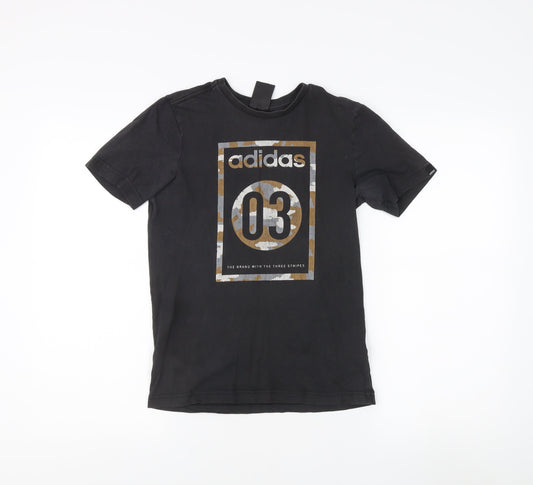Unisex Adultss UK Size 12 adidas Black Cotton T-Shirt