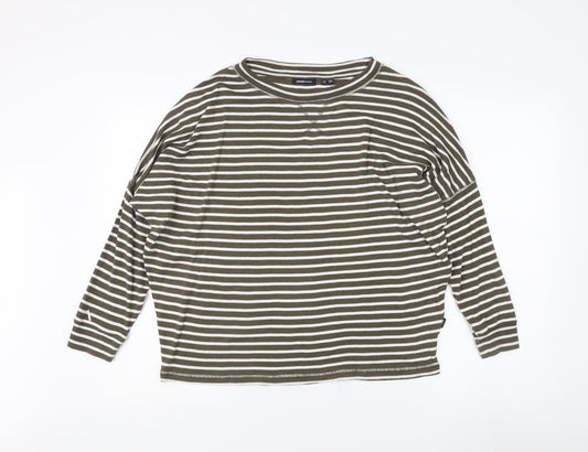 Superdry Women's Green Striped Jersey Top Size 12