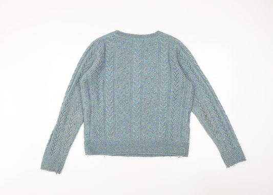 Fat Face Women's Blue Cable-Knit Jumper Size 10